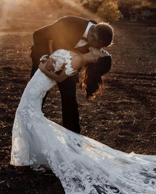 Amazing Mermaid Off the shoulder Tull Applique Rustic Wedding Dress,MW504