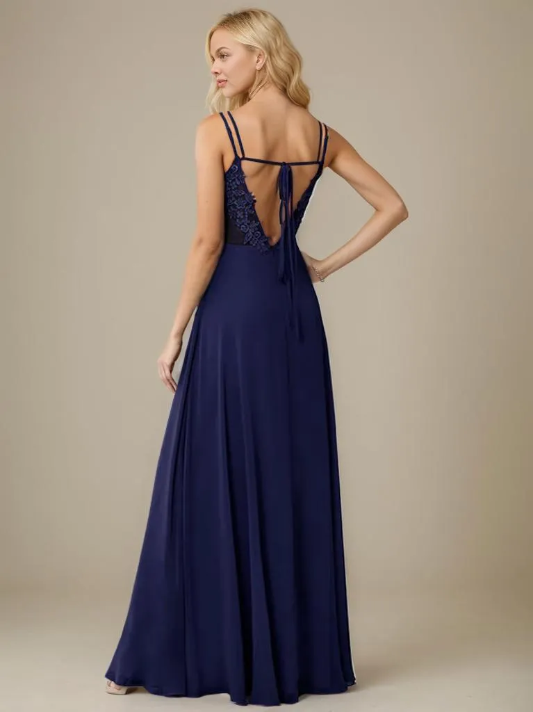 Aminata navy lace up back chiffon dress size 8 Express NZ wide
