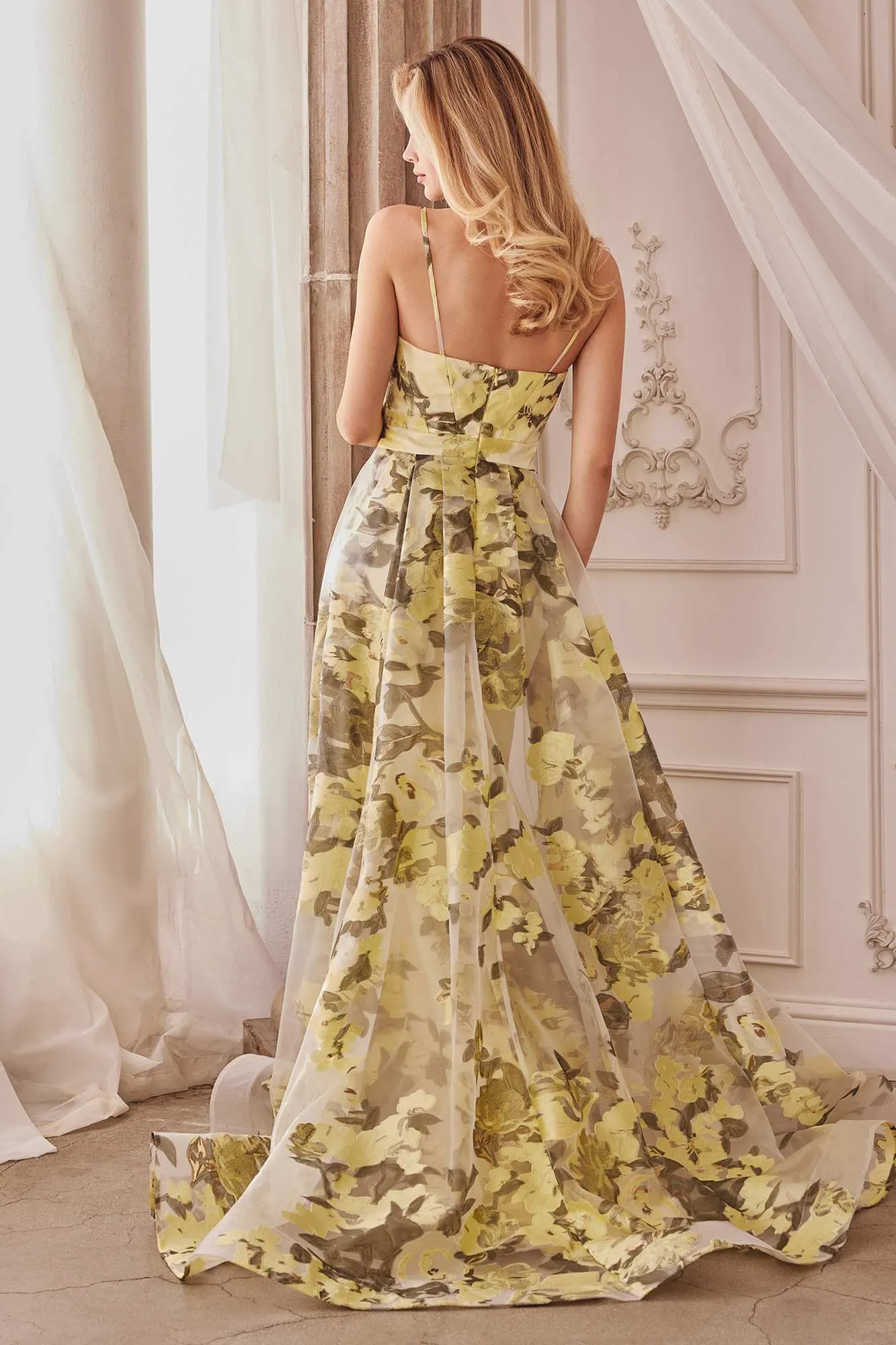 Andrea & Leo A0770 Floor Length Sheath Organza Print Formal Gown