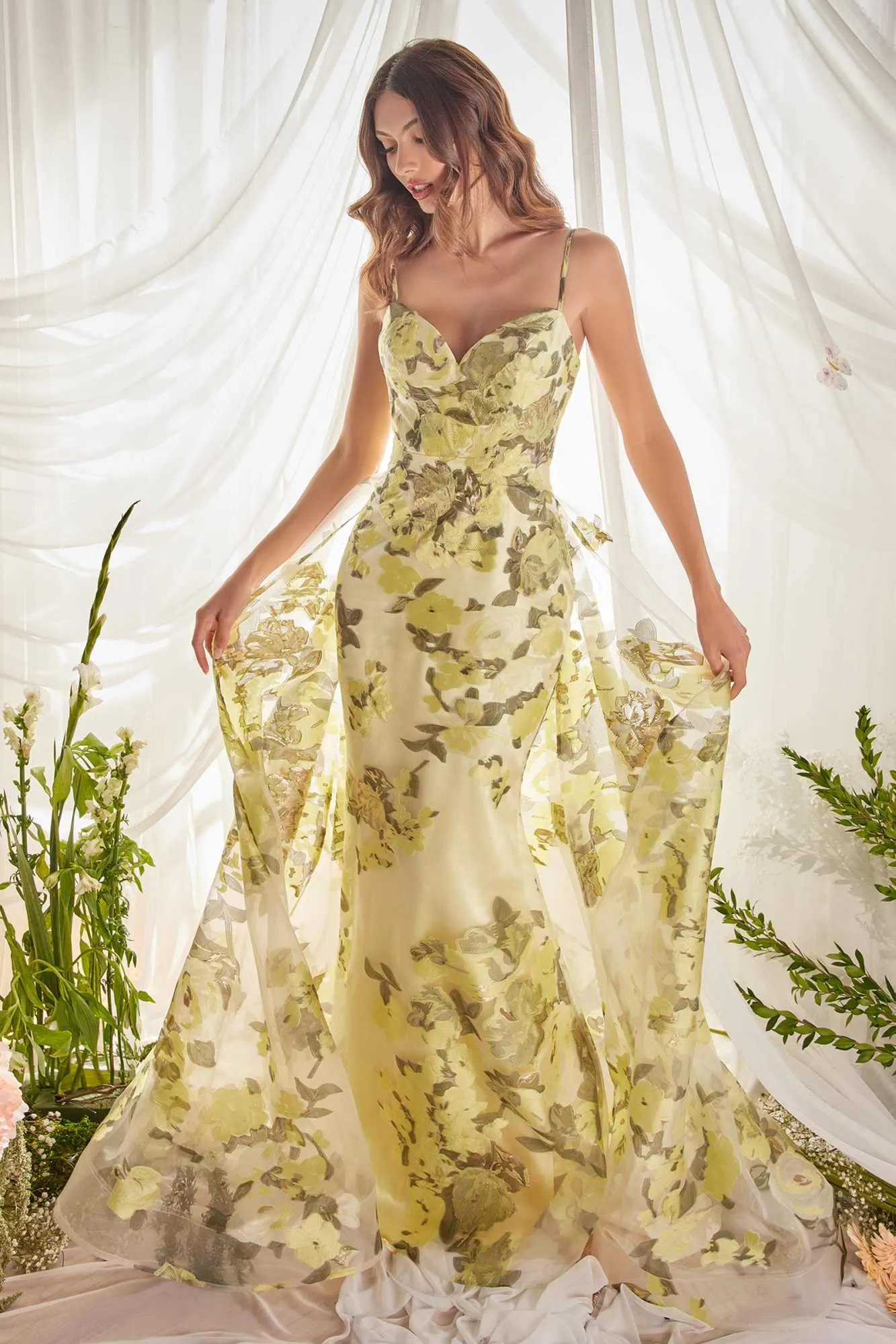 Andrea & Leo A0770 Floor Length Sheath Organza Print Formal Gown