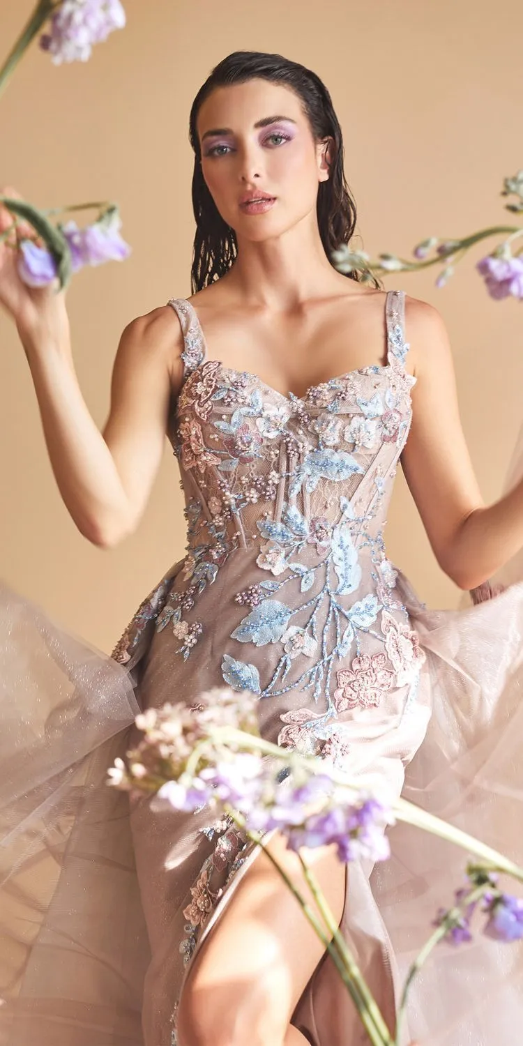 Andrea & Leo A0894 Appliqued Long Prom Dress with Overskirt