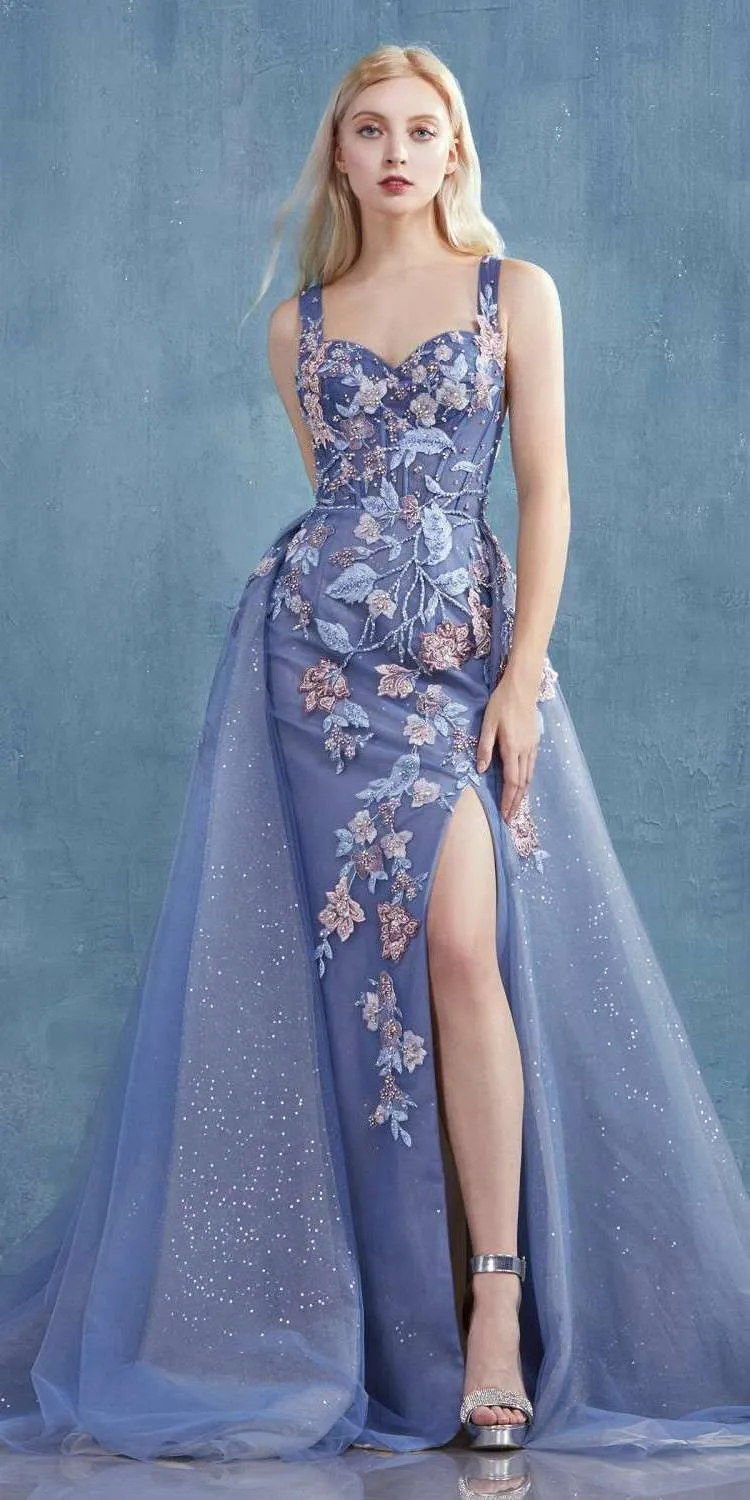 Andrea & Leo A0894 Appliqued Long Prom Dress with Overskirt