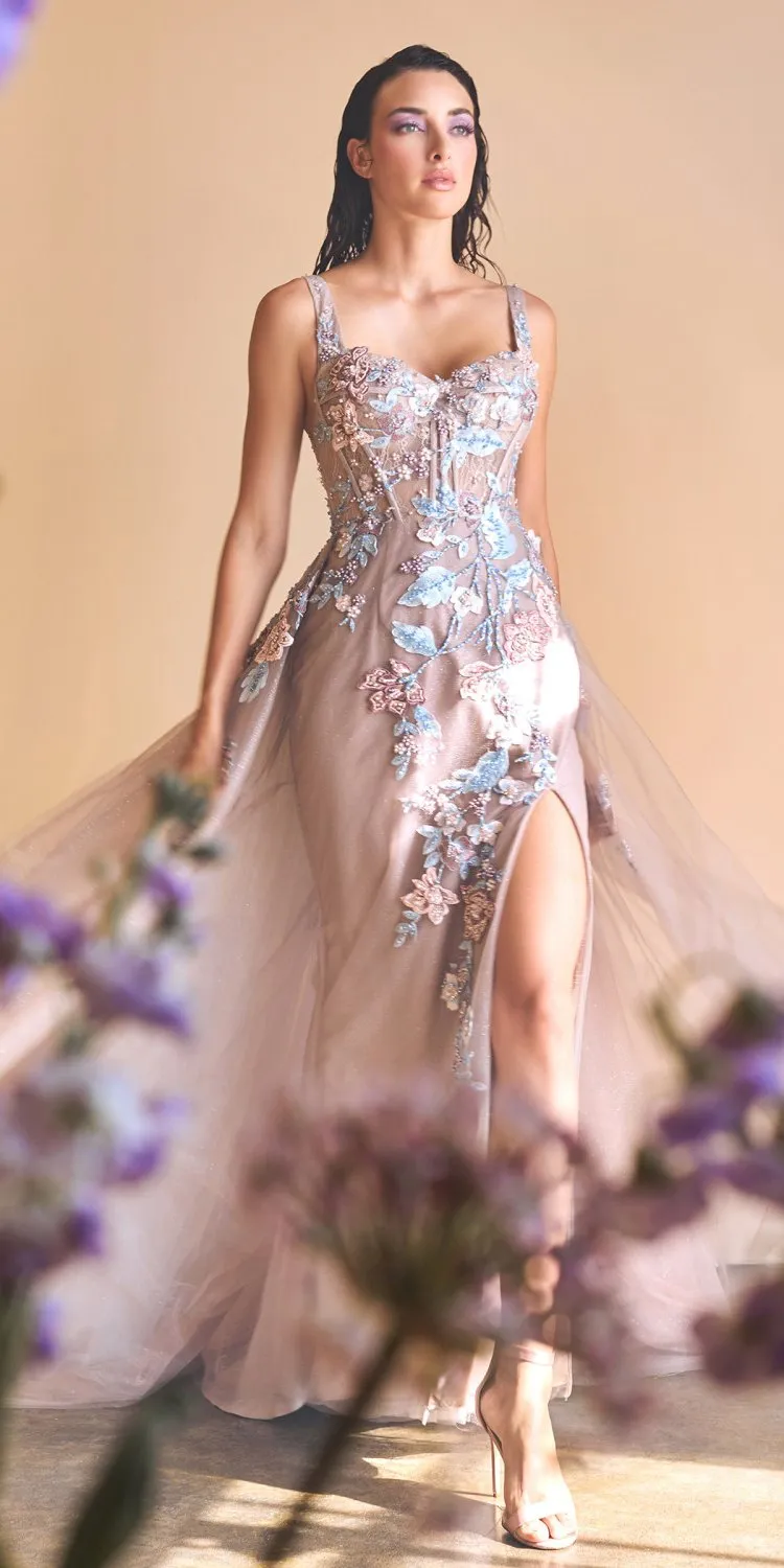 Andrea & Leo A0894 Appliqued Long Prom Dress with Overskirt