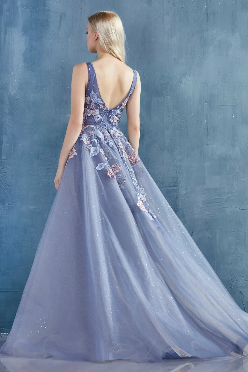 Andrea & Leo A0894 Appliqued Long Prom Dress with Overskirt