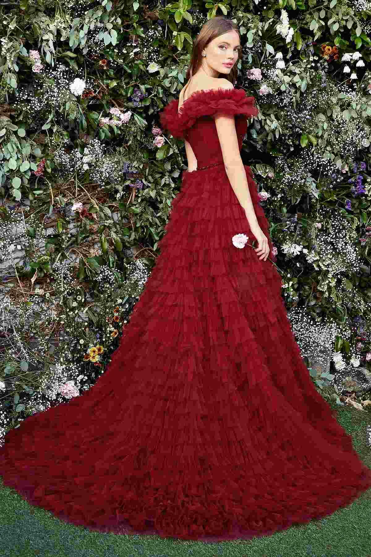 Andrea & Leo A1032 Rouge Tulle Gown