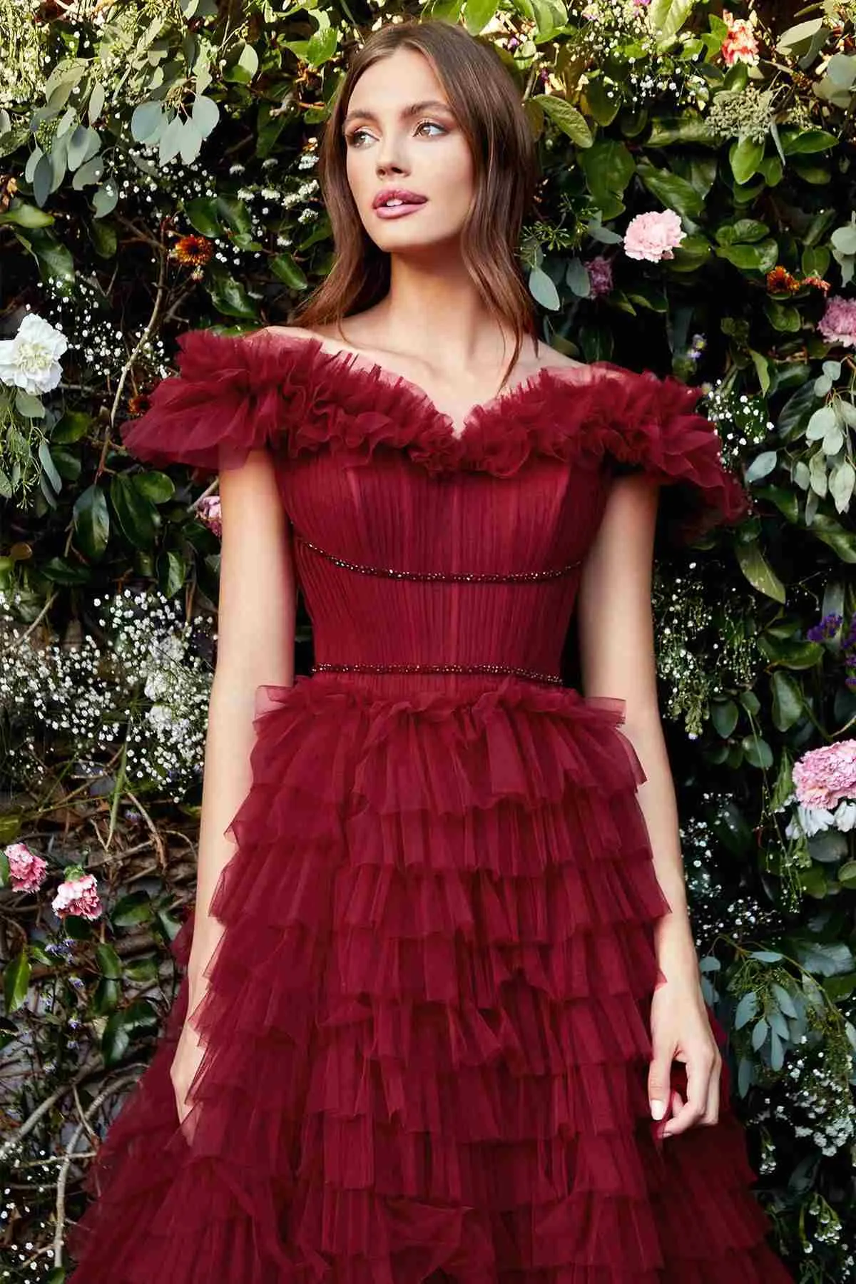 Andrea & Leo A1032 Rouge Tulle Gown