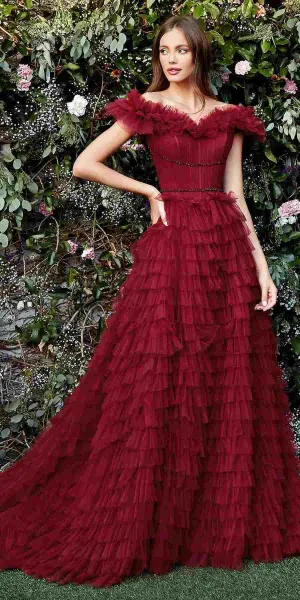Andrea & Leo A1032 Rouge Tulle Gown