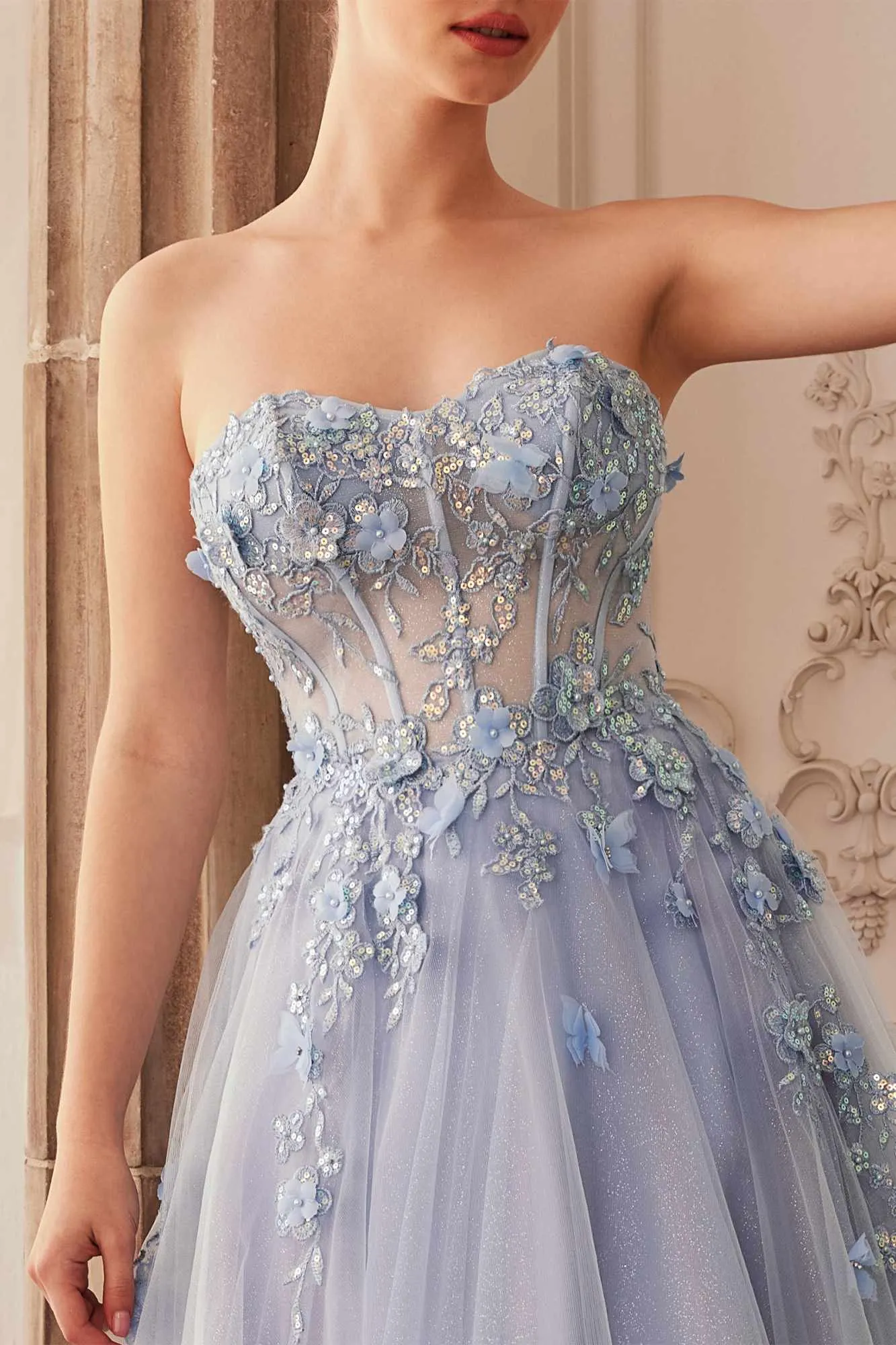 Andrea & Leo A1108 Floor Length Strapless Floral Ball Gown