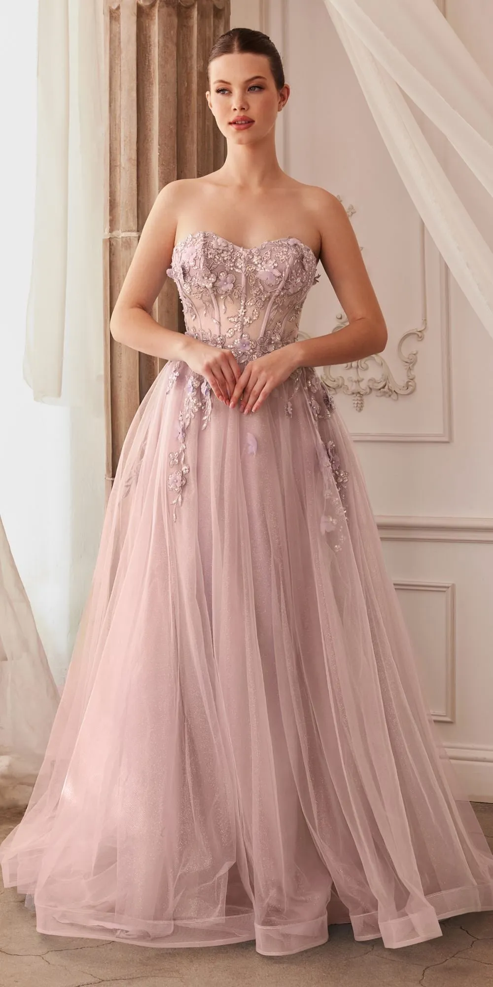Andrea & Leo A1108 Floor Length Strapless Floral Ball Gown