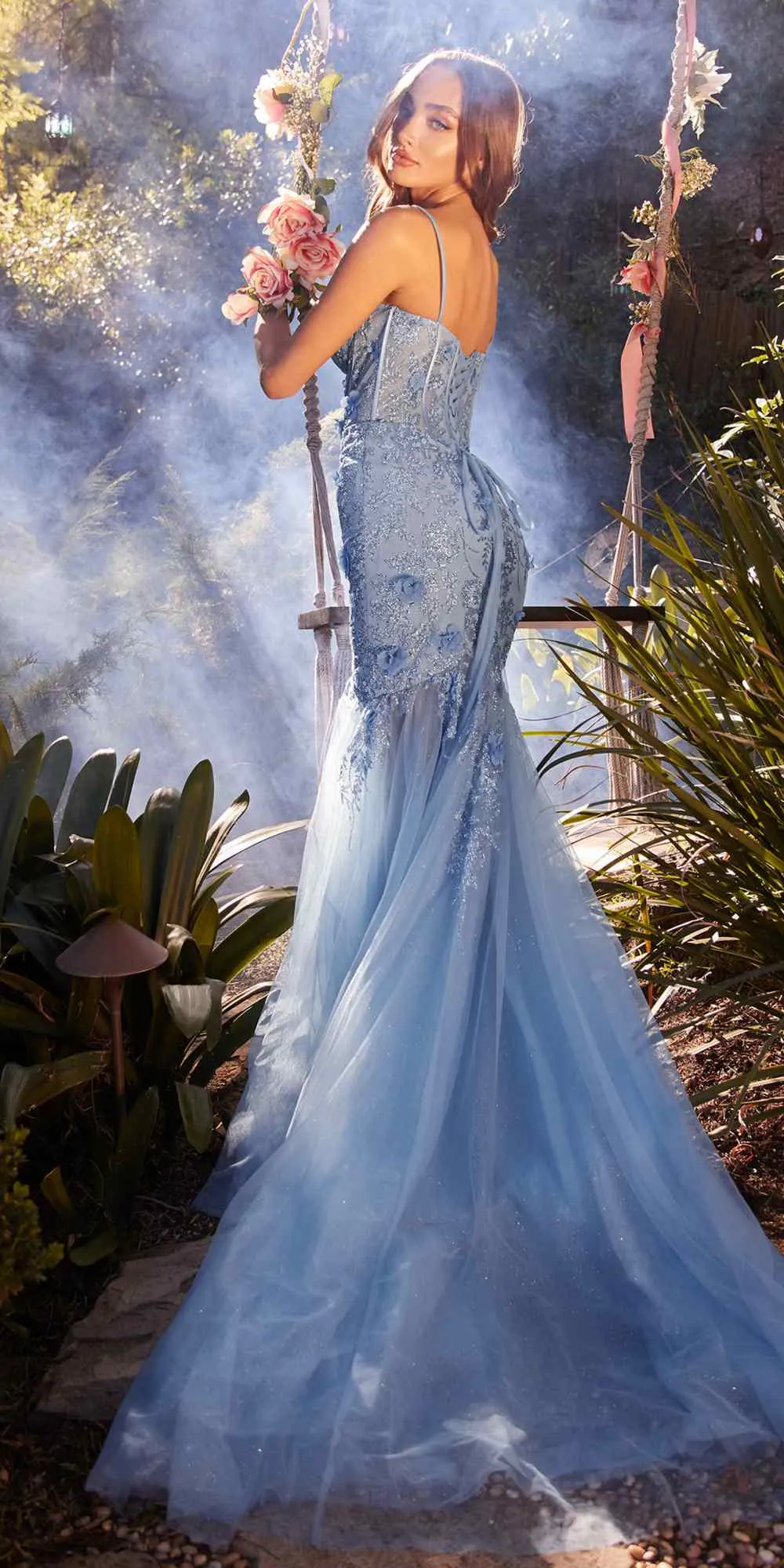 Andrea & Leo A1232 Long Fit and Flare Glitter Tulle Trumpet Gown