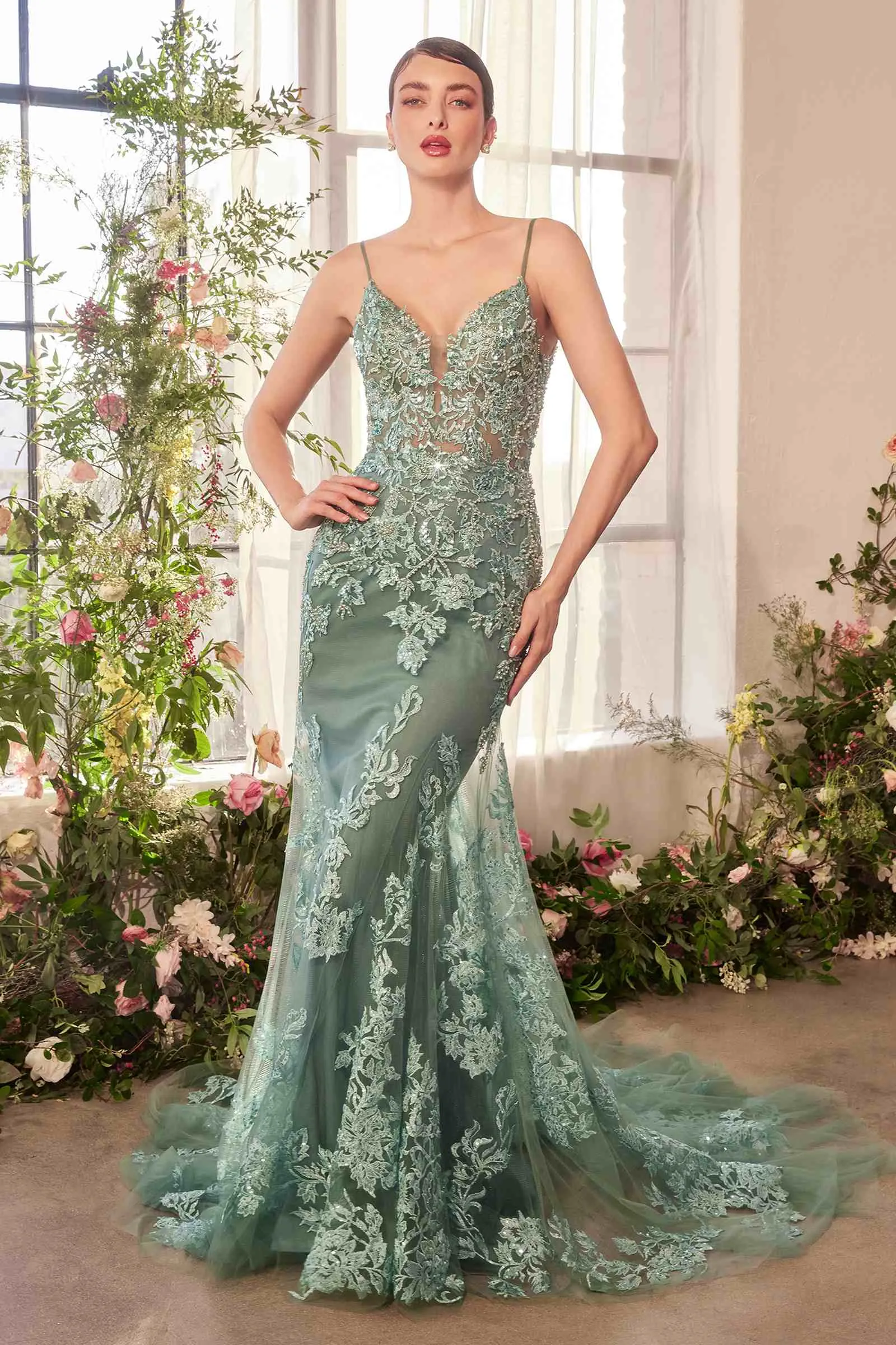 Andrea & Leo A1421 Dress Foliage Beaded Lace Mermaid Gown