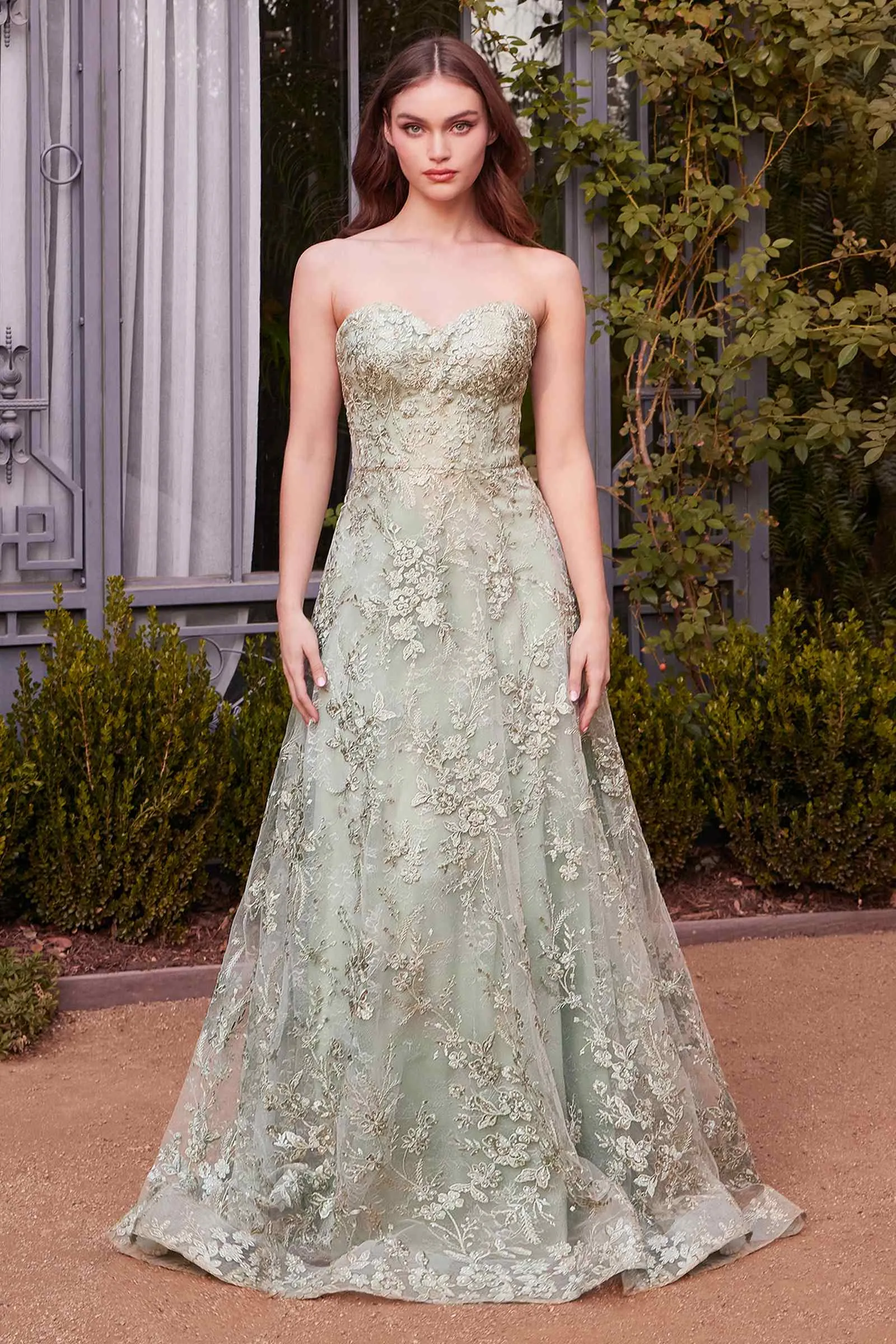Andrea & Leo A1446 Dress Floral Lace Gown With A Cape
