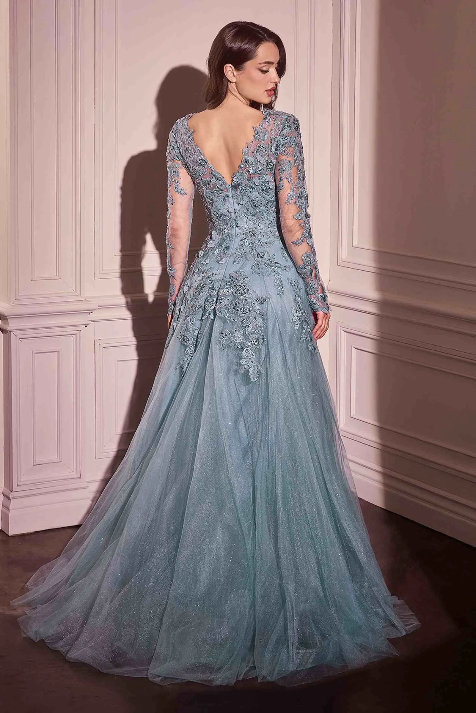Andrea & Leo MA108 Dress Lace Layered Tulle Long Sleeve Gown