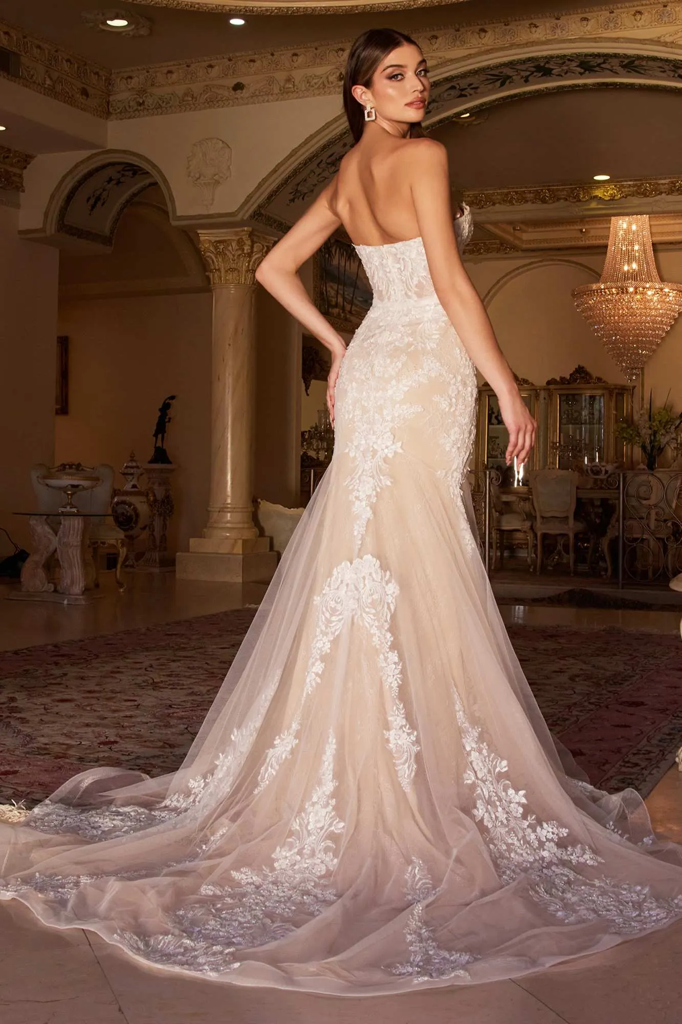 Andrea & Leo WL008 Floor Length Lace Mermaid Bridal Gown with Removable Sleeves