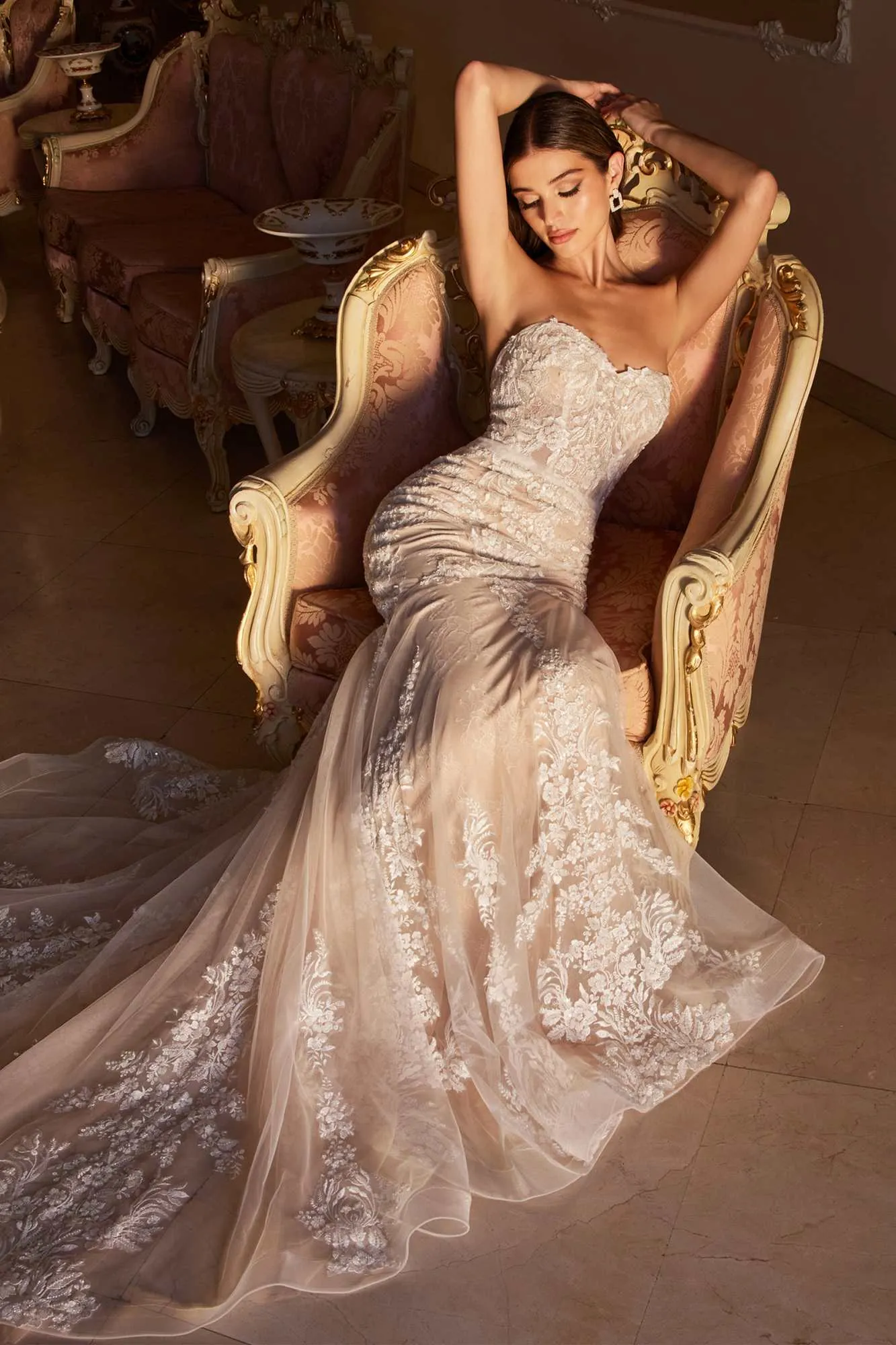 Andrea & Leo WL008 Floor Length Lace Mermaid Bridal Gown with Removable Sleeves
