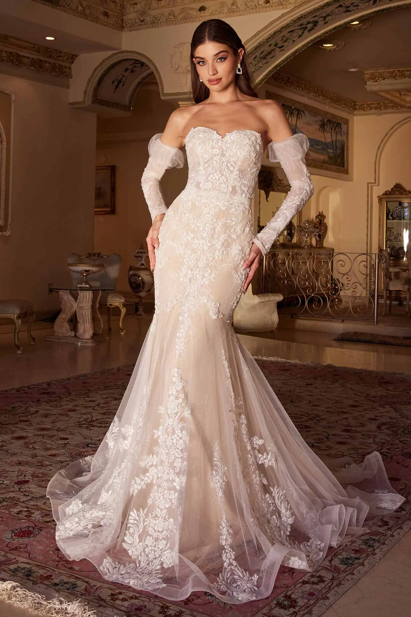 Andrea & Leo WL008 Floor Length Lace Mermaid Bridal Gown with Removable Sleeves