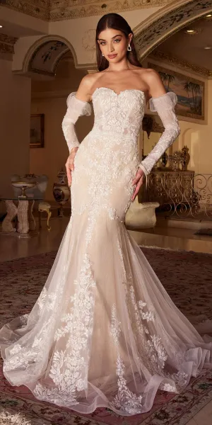 Andrea & Leo WL008 Floor Length Lace Mermaid Bridal Gown with Removable Sleeves