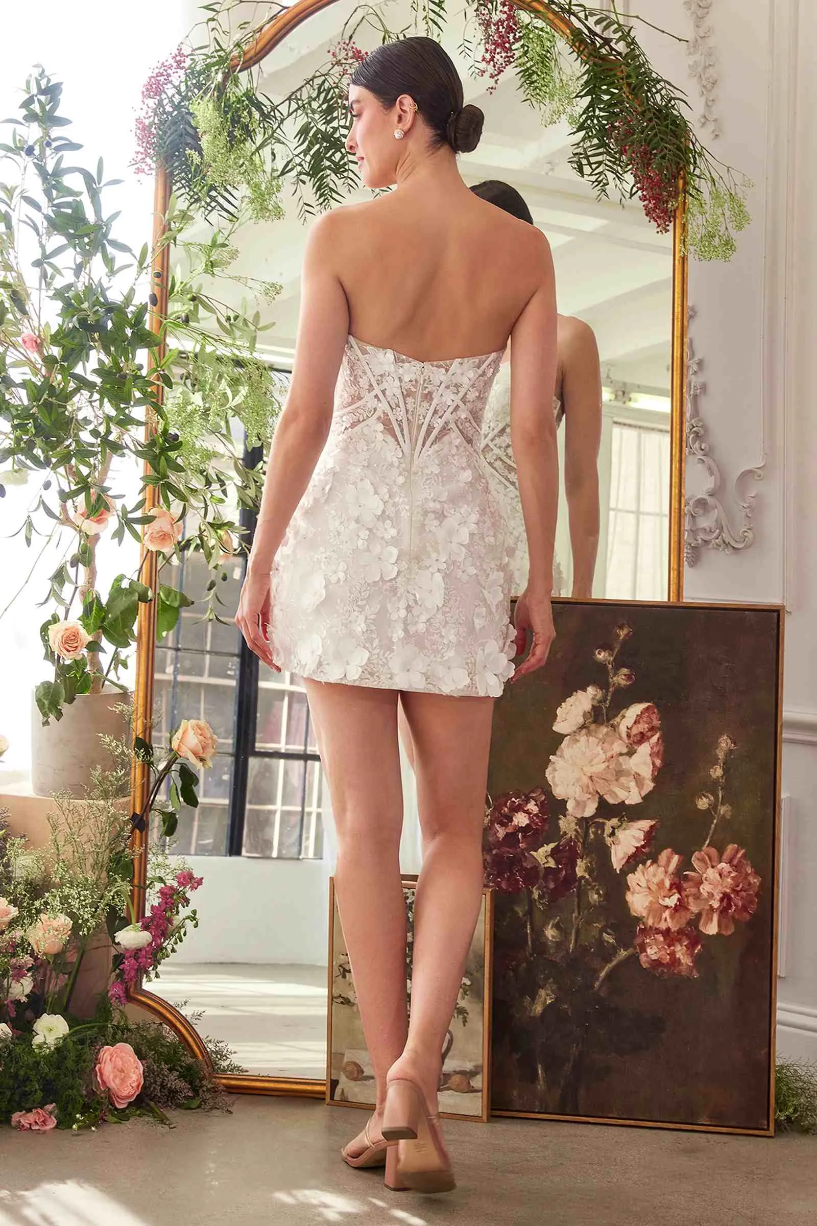 Andrea & Leo WL083 Deep Sweetheart Strapless Midi Short Bridal Dress