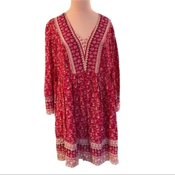 Anthropologie Maeve Isabel Embroidered Tunic Dress Pink Floral Size Small