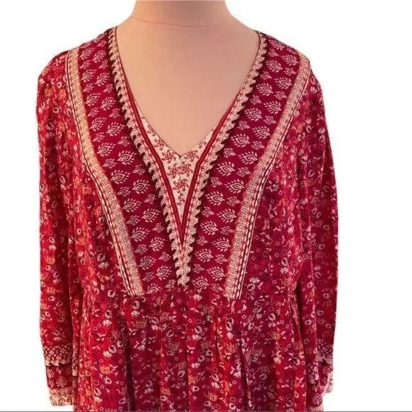 Anthropologie Maeve Isabel Embroidered Tunic Dress Pink Floral Size Small