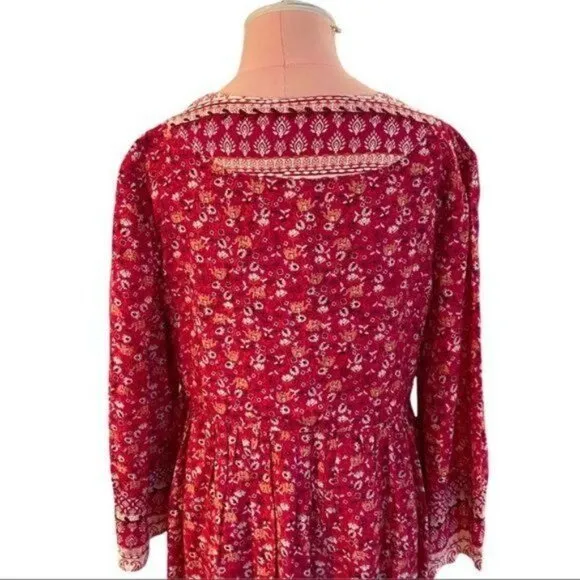 Anthropologie Maeve Isabel Embroidered Tunic Dress Pink Floral Size Small
