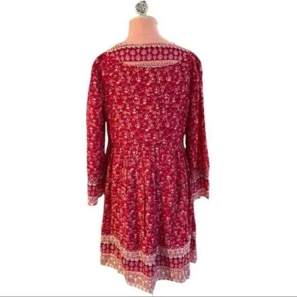 Anthropologie Maeve Isabel Embroidered Tunic Dress Pink Floral Size Small