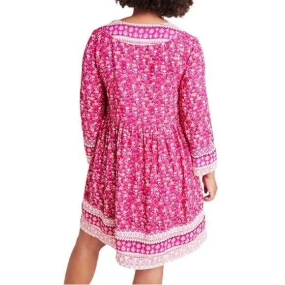 Anthropologie Maeve Isabel Embroidered Tunic Dress Pink Floral Size Small