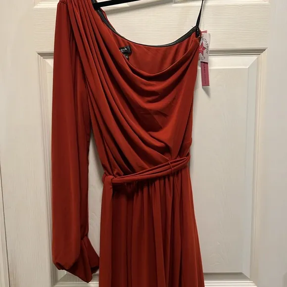 Aqua - Womens Belted One Shoulder Evening Dress