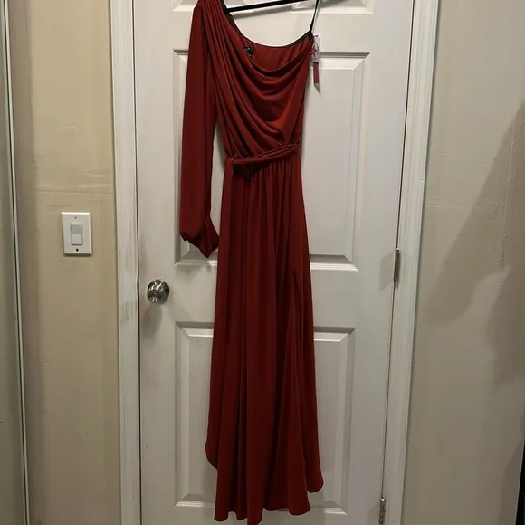 Aqua - Womens Belted One Shoulder Evening Dress