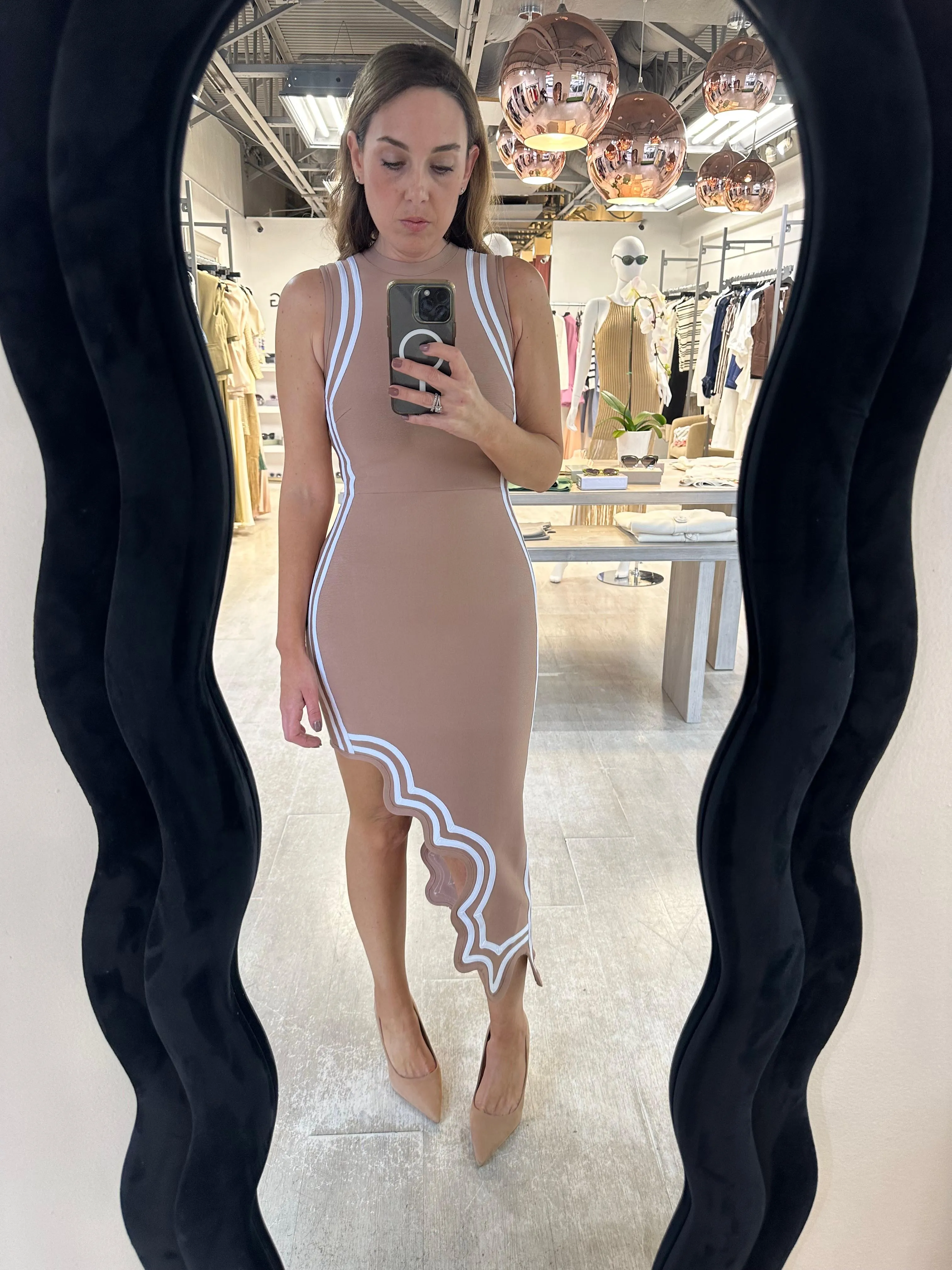 Asymmetrical nude dress