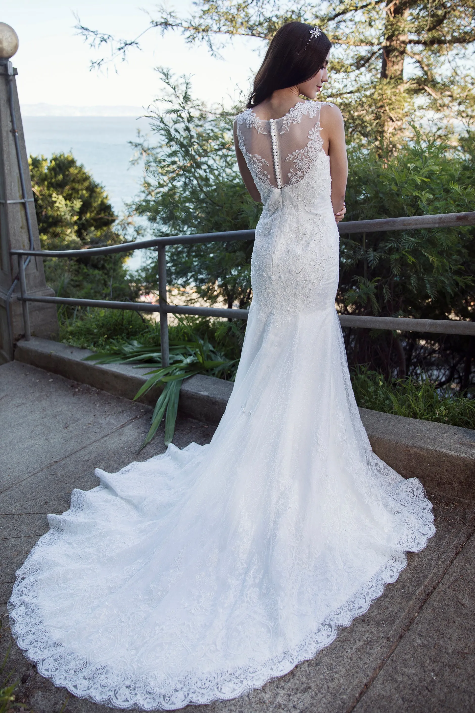 Atelier - Selena Huan Frosted Alençon Lace Mermaid Wedding Dress with Illusion Back