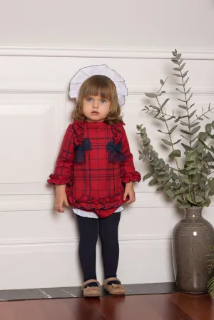 AW19 Dolce Petit Baby Girls Red & Navy Blue Check Bows Dress & Knickers 2120-VBG