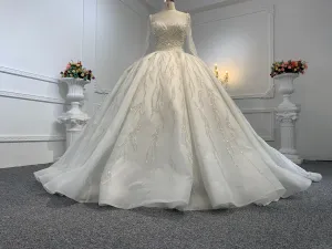 B236- BYG Sweetheart Neckline Heavy Beading Long Sleeves Ball Gown