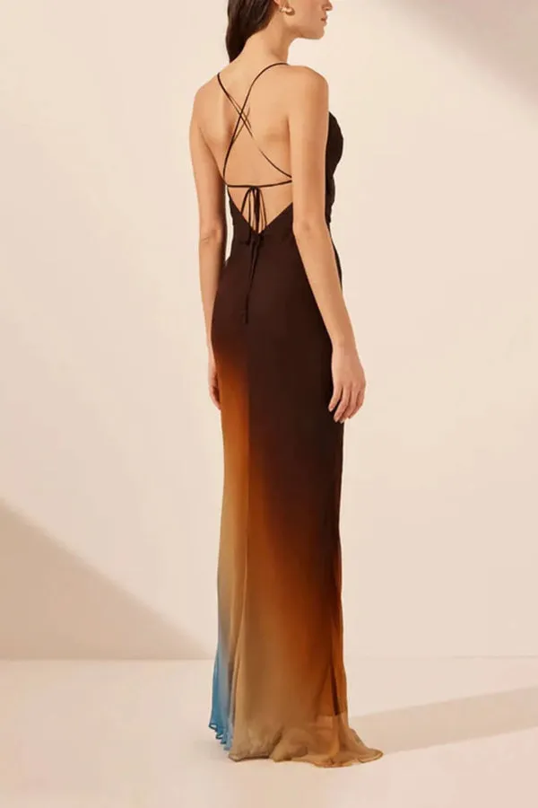 Backless Twill Maxi Dress