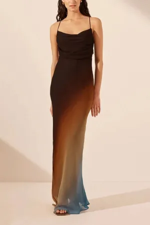 Backless Twill Maxi Dress