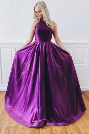 Ball Gown Criss Cross Back Purple Prom Dress