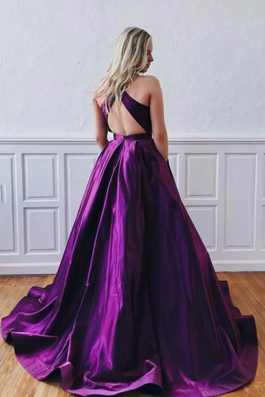 Ball Gown Criss Cross Back Purple Prom Dress