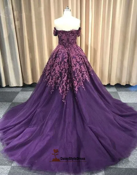 Ball Gown Off Shoulder Sleeve Grape Plus Size Prom Dress