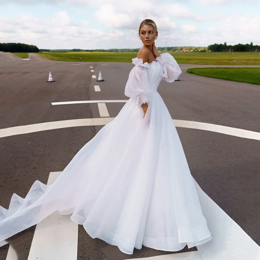 Ball Gowns Organza Wedding Dress with Detachable Long Sleeves