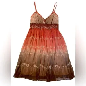 BCBG MaxAzria mini dress boho chiffon silk watermelon coral brown ombre XS NWT