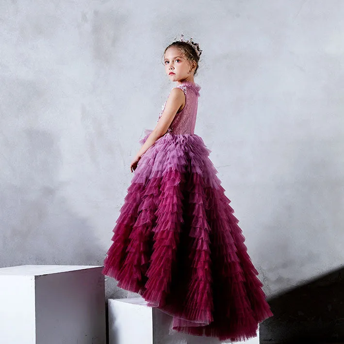 Beautiful Pink Ruffle Girls Recital, Birthday and Special Occasion Ball Gown CL2002