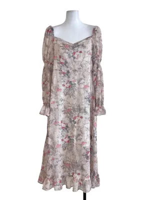 Beige Floral Chiffon Sweetheart Dress