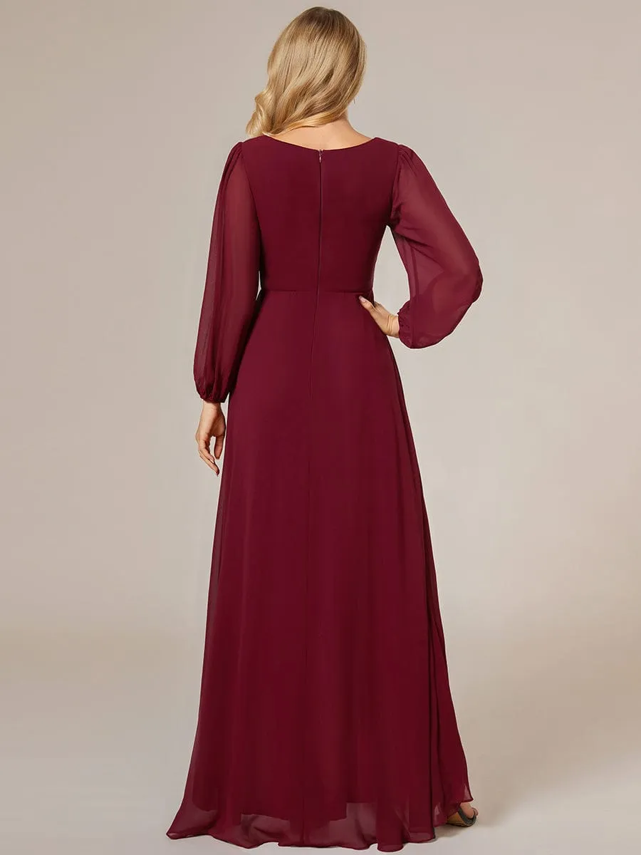 Belindy burgundy chiffon long sleeve dress s16 Express NZ wide