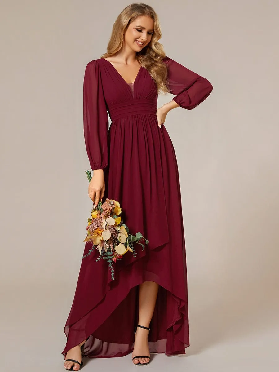 Belindy burgundy chiffon long sleeve dress s16 Express NZ wide