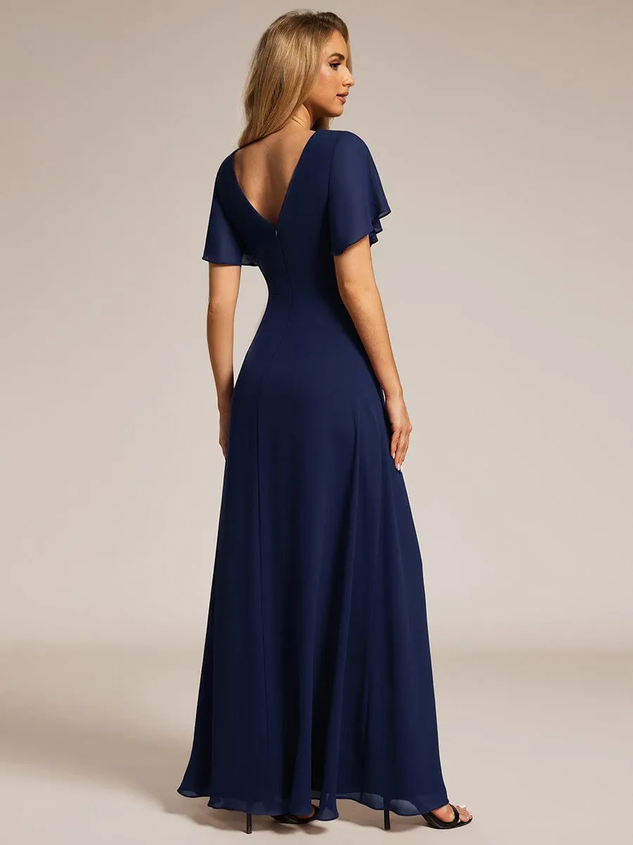 Bernice navy sleeved bridesmaid dress with slit s28 Express NZ wide