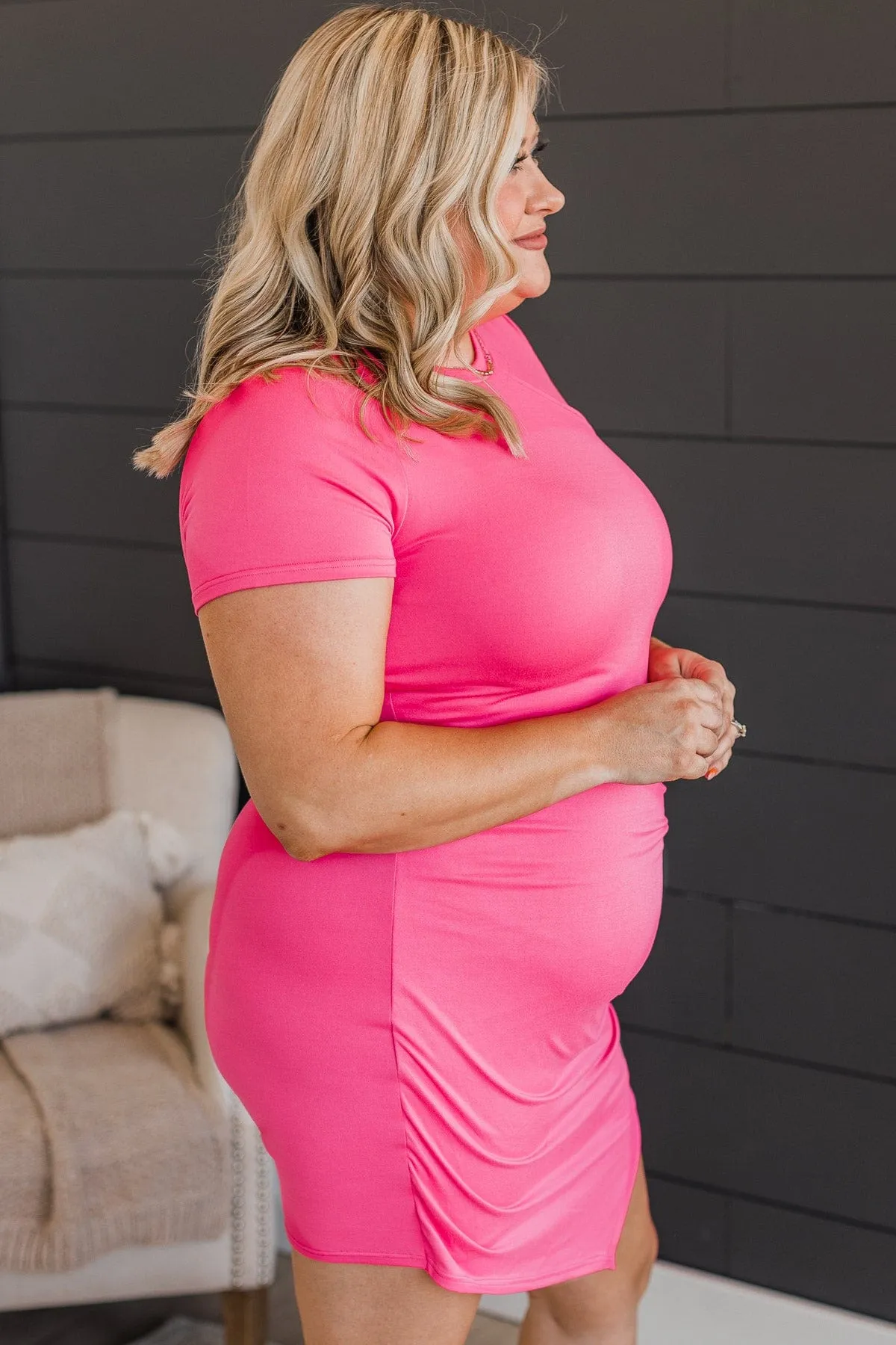 Better Believe It Fitted Knit Dress- Bright Pink