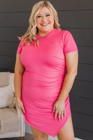 Better Believe It Fitted Knit Dress- Bright Pink