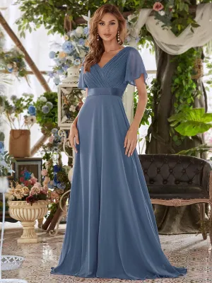 Billie flutter sleeve bridesmaid dress in dusky navy s22 Express NZ wide