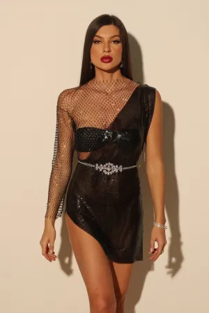 BLACK Asymmetrical Chainmail Dress