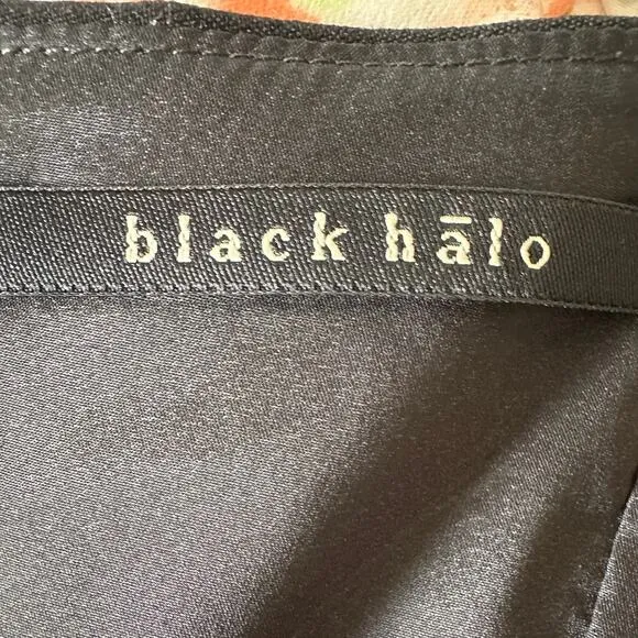 BLACK HALO | Black Shirred Detail One Shoulder Architectural Cocktail Dress | 4